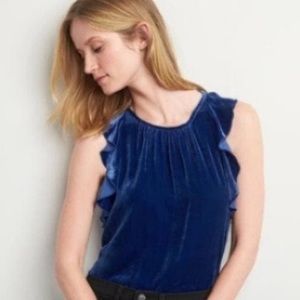 GAP Deep Colbalt Velvet Sleeveless Ruffle Blouse